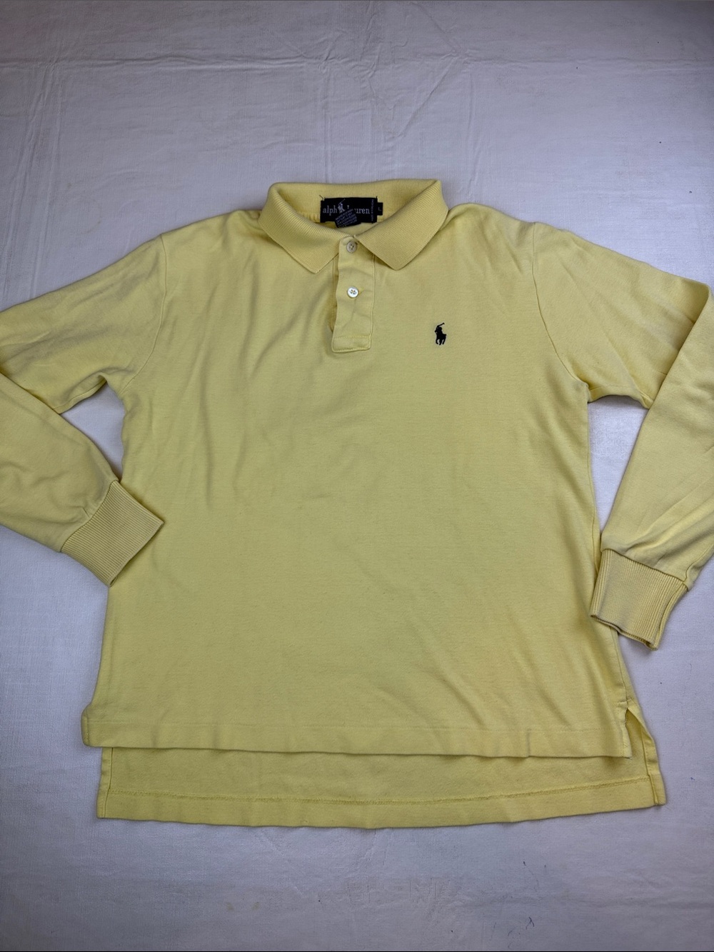 Ralph Lauren Boys Pale Yellow Long Sleeve Polo Navy Pony Size L